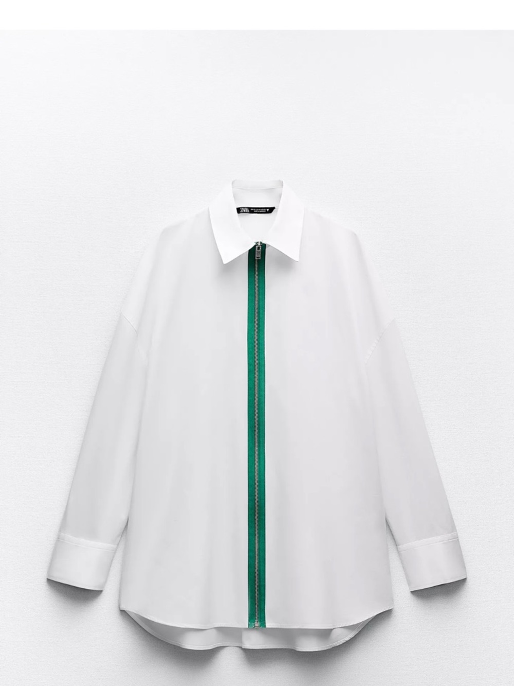 Zara White Cotton Shirt with Green Zip Trim